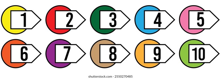 Ícone de pontos marcadores e números. Marcadores de lista coloridos de 1 a 10. definido para infográfico moderno. Ícone de fonte de número, ícone de ponto com marcador. Linha tipográfica numérica. ilustração vetorial eps 10.