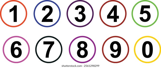 Bullet points numbers icon, Simple round numbers in flat style, Set icon number bullet points from one to nine
