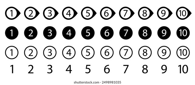 Bullet points numbers. list markers from 1 to 10. Vector design elements set for modern infographic. Vector illustration