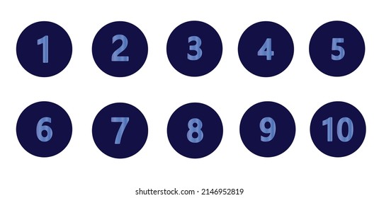 Bullet points numbers from one to ten vector illustration. 