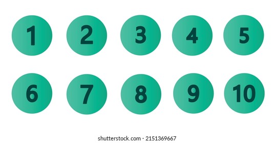 Bullet points numbers from one to ten vector illustration. Countdown numbers button icon in modern trendy design.