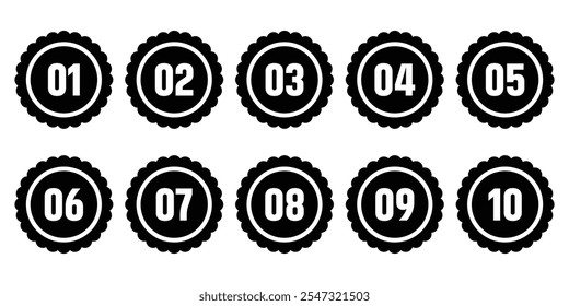 Bullet points numbers from one to ten. Bullet points numbers. Steps, tag icons. Numbers marker. Color Number vector set.