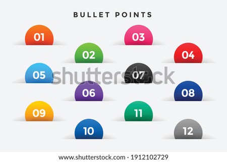 bullet points numbers set in half circle style