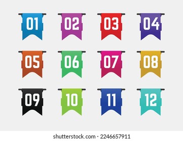 Bullet points numbers triangle and squire directional shape from one to twelve