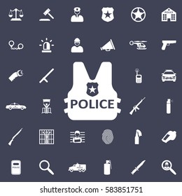 Bullet Proof Vest Body Armor Suit Icon. Police Set Of Icons