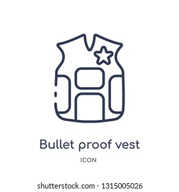 Bullet Proof Vest Icon From Security Outline Collection. Thin Line Bullet Proof Vest Icon Isolated On White Background.