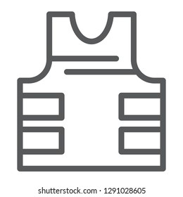 Bullet Proof Vest Line Icon, Security And Uniform, Armor Jacket Sign, Vector Graphics, A Linear Pattern On A White Background, Eps 10.