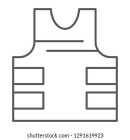 Bullet Proof Vest Thin Line Icon, Security And Uniform, Armor Jacket Sign, Vector Graphics, A Linear Pattern On A White Background, Eps 10.