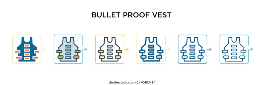 Bullet proof vest vector icon in 6 different modern styles. Black, two colored bullet proof vest icons designed in filled, outline, line and stroke style. Vector illustration can be used for web, 