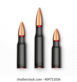 Bullet realistic isolated on white background. Sleeve, object cartridge
