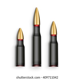 Bullet realistic isolated on white background. Sleeve, object cartridge
