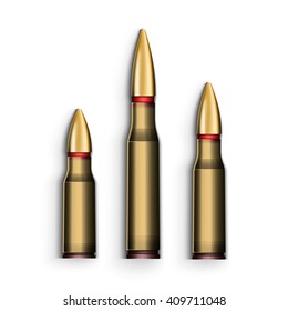 Bullet realistic isolated on white background. Sleeve, object cartridge