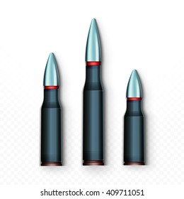 Bullet realistic isolated on white background. Sleeve, object cartridge