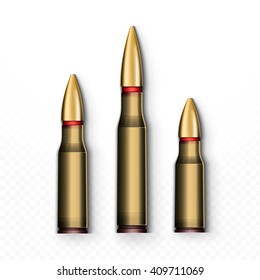 Bullet realistic isolated on white background. Sleeve, object cartridge