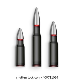 Bullet realistic isolated on white background. Sleeve, object cartridge