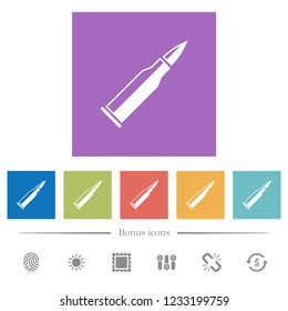Bullet rifle ammo with gloss flat white icons in square backgrounds. 6 bonus icons included.