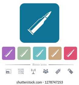 Bullet rifle ammo with gloss white flat icons on color rounded square backgrounds. 6 bonus icons included