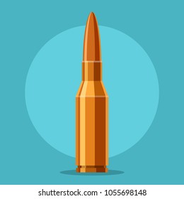 Bullet rifle icon in flat style isolated on blue background. Cartridge weapon ammo cartoon. Vector illustration