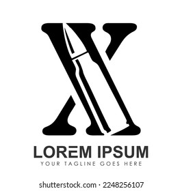 bullet rifle Monogram Logo initial letter X Vector Sign illustration in white background isolated