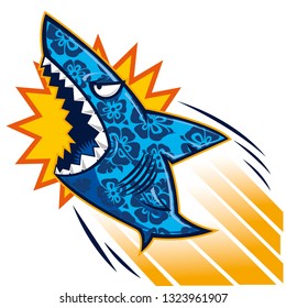 Bullet shark with hibiscus flowers