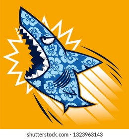 Bullet shark with hibiscus flowers