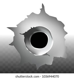 Bullet shot hole on vector transparent background crack