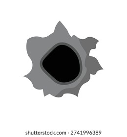 Bullet shot hole vector illustration, bullet hole clip art, bullet hole impact mark icon vector image, isolated on white background
