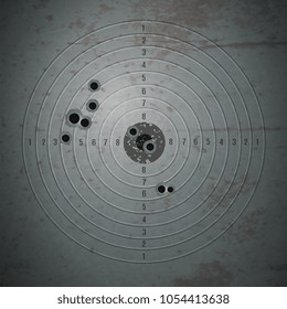 Bullet shot holes target composition with realistic image of bulled riddled training target filled with pinpoints vector illustration