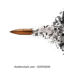 Bullet Shot Smashed The Glass In The Splinters. Vector Illustration