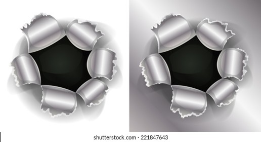 Bullet And Shotgun Hole/ Illustration Of A Shotgun Bullet Impact Hole, Slash, Working As Well On White And Metal Background