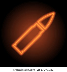 Bullet simple icon. Flat design. Orange neon on black background.ai