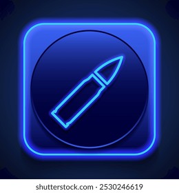 Icono de bala simple. Diseño plano. Estilo de neón azul en el Botón. Con shadow.ai