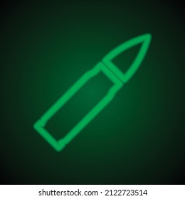 Bullet simple icon. Flat desing. Green neon on black background with green light.ai