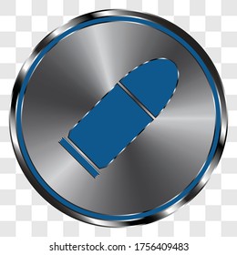 Vector de icono simple de bala sobre botón redondo de metal. Cuadrícula transparente