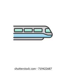 Bullet speed train colored flat line icon.