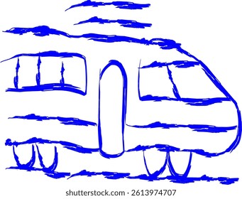 bullet train icon in doodle style. blue line doodle icon