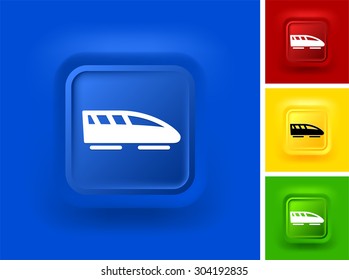 Bullet Train on Blue Bevel Square Button