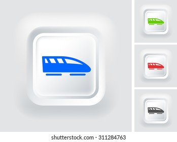 Bullet Train on White Square Button