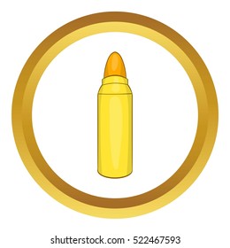 Bullet vector icon in golden circle, cartoon style isolated on white background