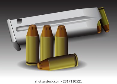 Bullet vector illustration with magazine for reloading.