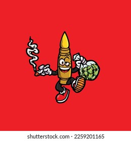 bullet vector smoking joint hold nug weed cartoon