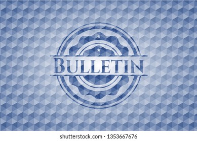 Bulletin blue badge with geometric pattern background.