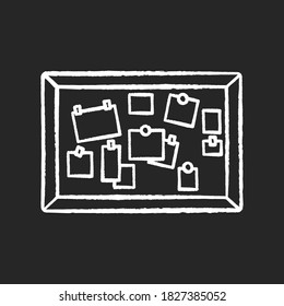 Bulletin Board Chalk White Icon On Black Background. Classroom Corkboard. Notice Board With Notes. Announcements. University And College Public Messages. Isolated Vector Chalkboard Illustration