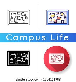 Bulletin Board Icon. Classroom Corkboard. Notice Board With Notes. Announcements. University And College Public Messages. Linear Black And RGB Color Styles. Isolated Vector Illustrations