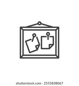 Bulletin Board line icon. linear style sign for mobile concept and web design. Board with pinned notes outline vector icon. Symbol, logo illustration. Vector graphics