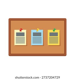 Bulletin board with paper notes flat vector design on white background