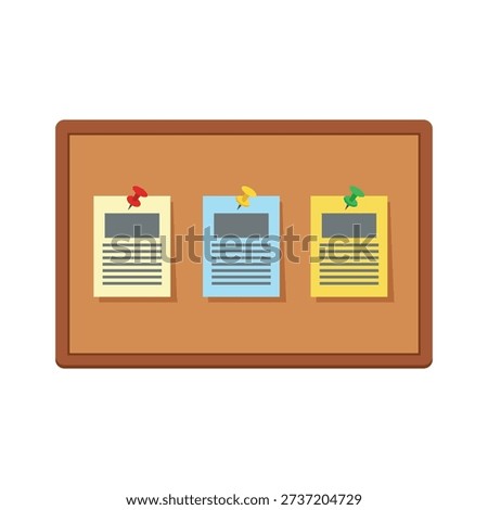 Bulletin board with paper notes flat vector design on white background
