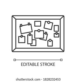 Bulletin Board Pixel Perfect Linear Icon. Classroom Corkboard. Notice Board With Notes. Thin Line Customizable Illustration. Contour Symbol. Vector Isolated Outline Drawing. Editable Stroke