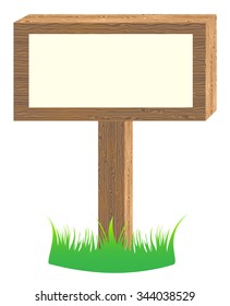 Bulletin board with texture wood and fragments green grass