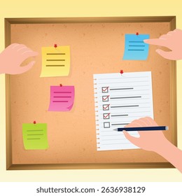 Bulletin Board wooden frame schedule Grain texture, sticky notes, paper, wall schedule